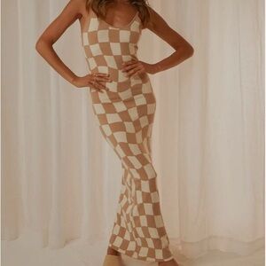 Checkered Brown and White Dress